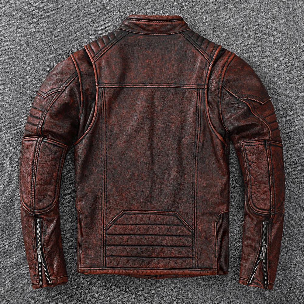 Giacca Uomo In Ecopelle Vintage Stile Moto - Parka Con Zip, Finta Pelle PU, Termica, Taglie Dalla S Alla 5XL