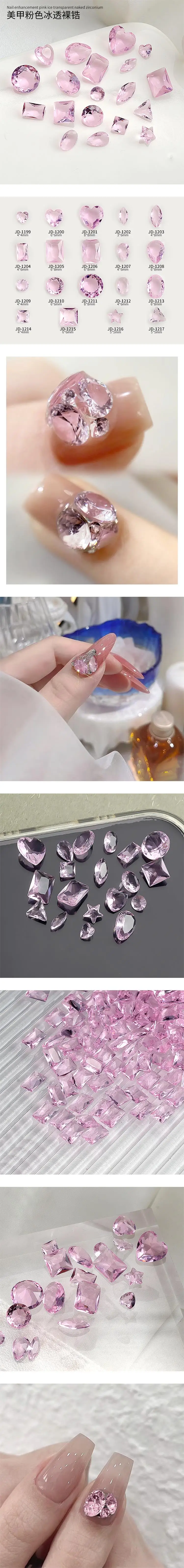 20PCS Brief Ice Transparent Pink Multicut Naked Sharp Diamonds Crystal Nail Art Rhinestones Jewelry Decorations Manicure Charms