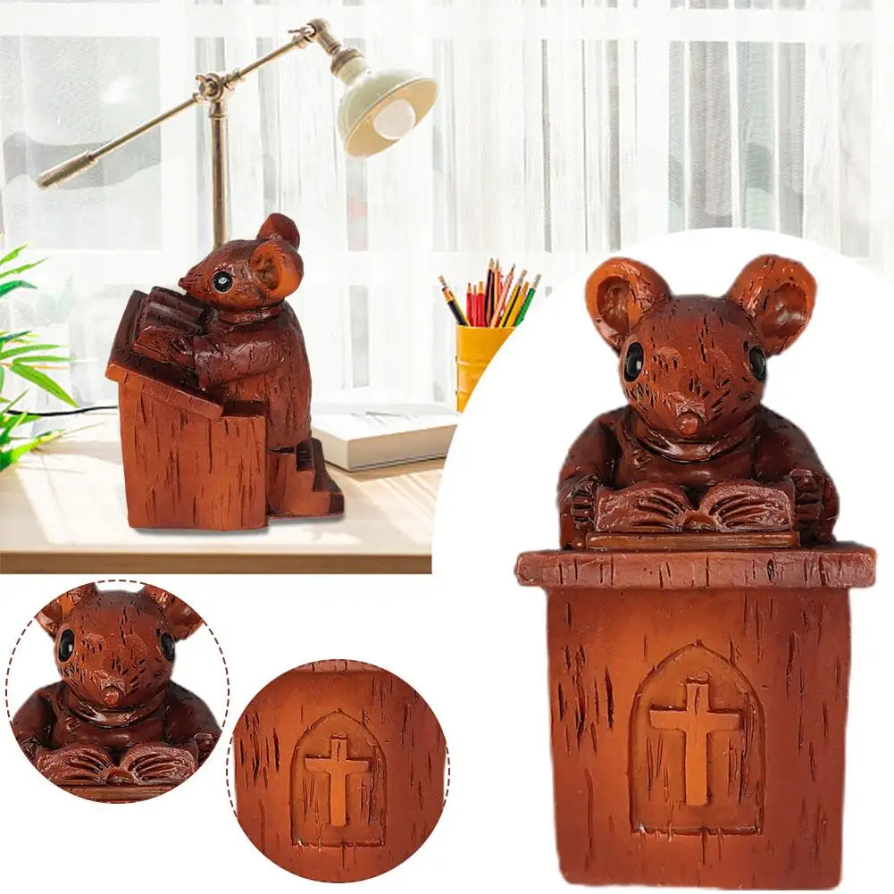 

5*4*7 Cm Wooden Pulpit Church Mouse Resin Statue For Home Collectibles Figurines Christ Bookshelf Art Craft Garden Decor X9J7
