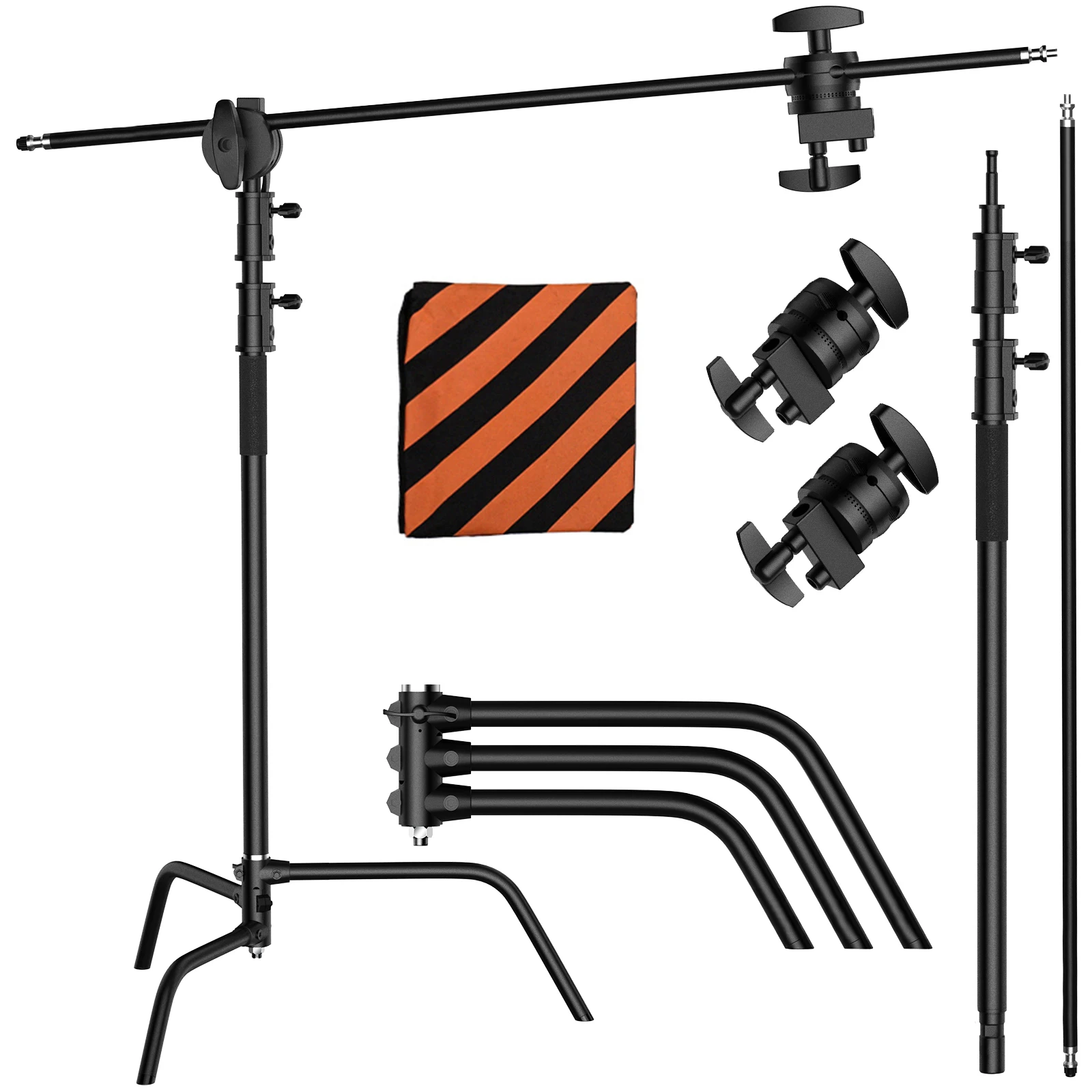 SH 2.6M Black C-Stand Stainless Steel Frosting Foldable Light Stand Tripod Magic Leg Photography For Spot Light,Softbox