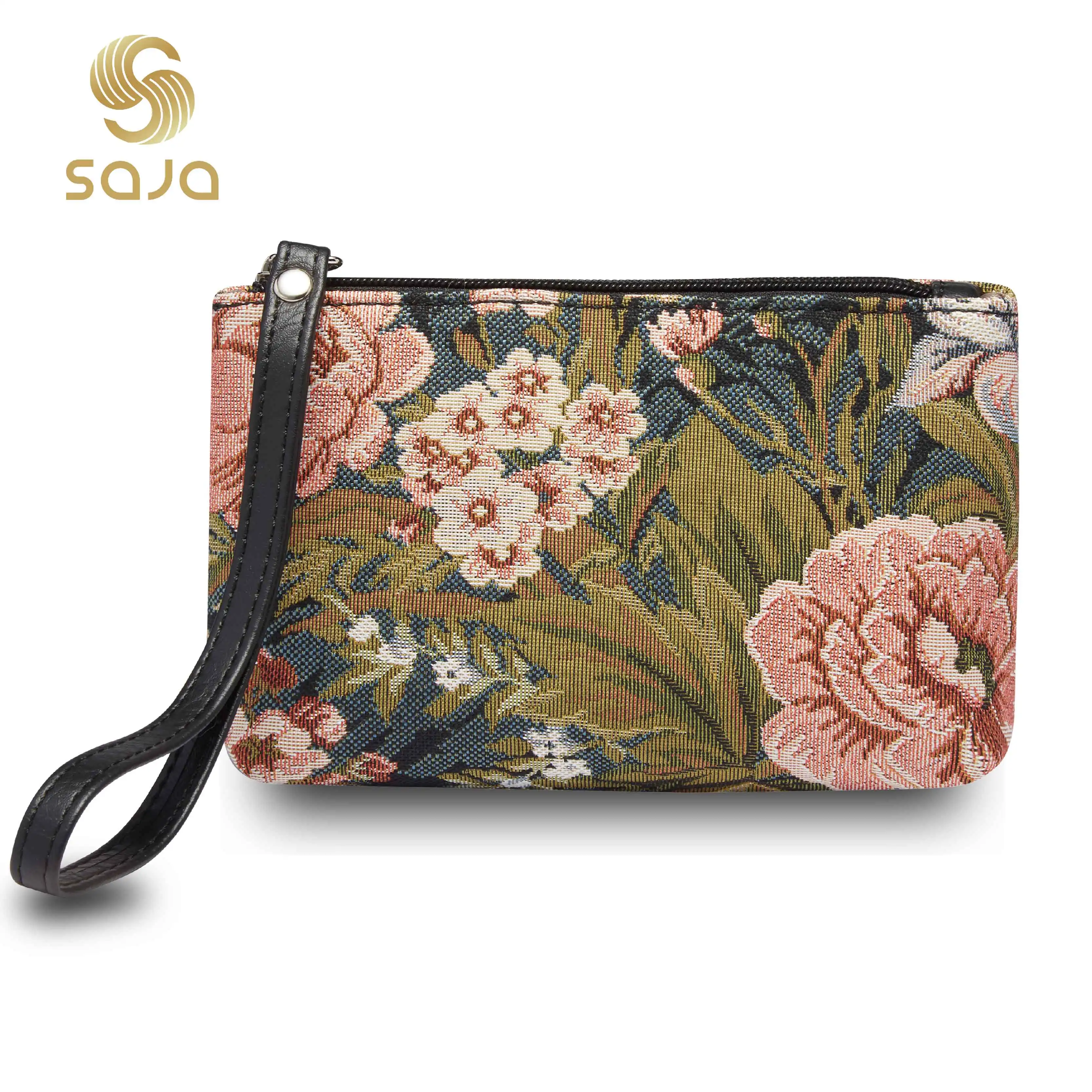 

SAJA Wristlets Wrist Bag Coin Purses Women's Wallet Tapestry Bags Pouch Peony Floral Lipstick Credit Cards Cash Holder For Girl