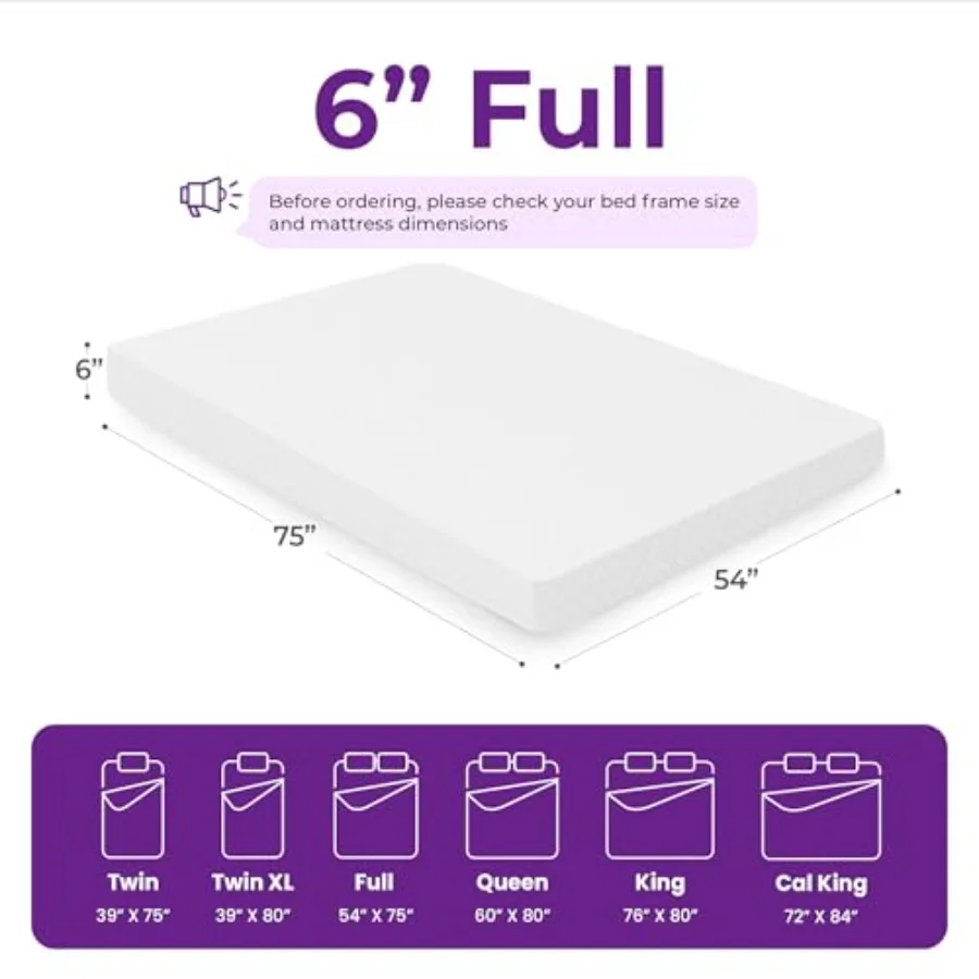 6 Inch Full Cooling Memory Mattress Medium Firm CertiPURUS Certified Foam Pressure Relief Cool Sleep MattressinaBox Comfort Sup
