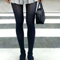 Women's Navy Blue Breathable Mesh Pantyhose with Hollow Out Design - M (Dark Navy Blue)
