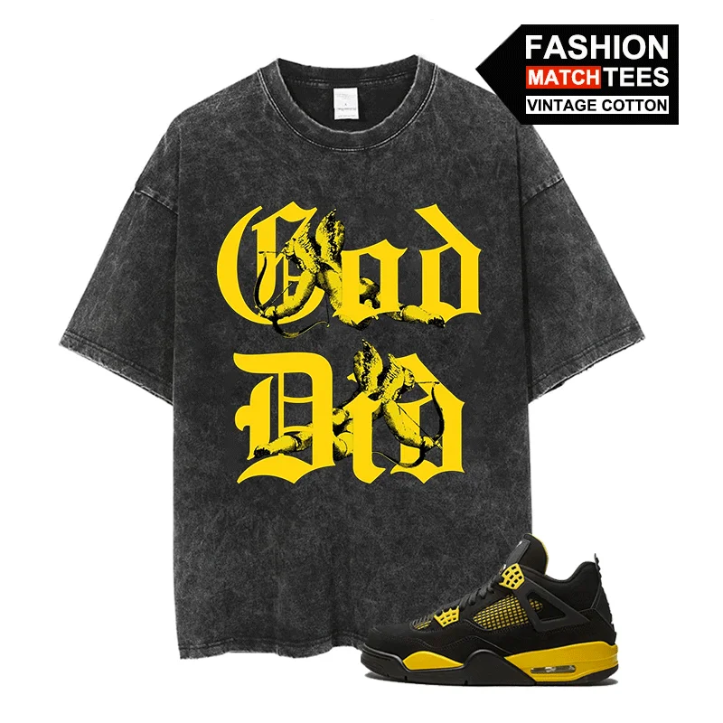 

Thunder 4s Sneaker Fashion Match Tees "God Did" Cupid's Arrow Print T-shirt Vintage COTTON Oversized Black Hip Hop Streetwear