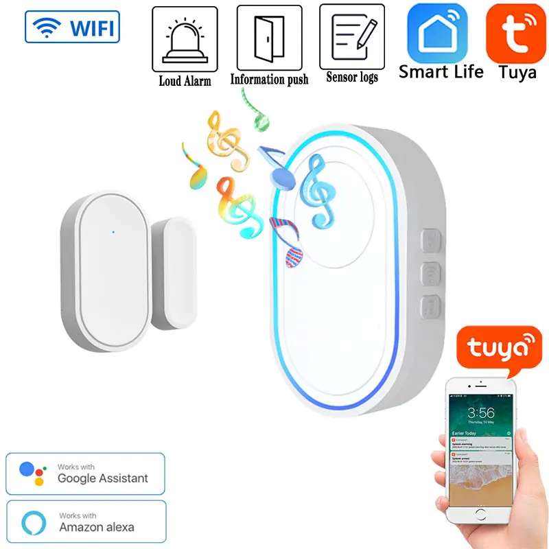 Tuya Wifi Door Open Sensor Chime 433MHz Security Alarm Smart 180M Range Wireless Door Window Door Sensor Entry Chime Home 3 5 8pcs lots wifi 433mhz while wireless smart open window door sensor to detect door home alarm app notification alerts