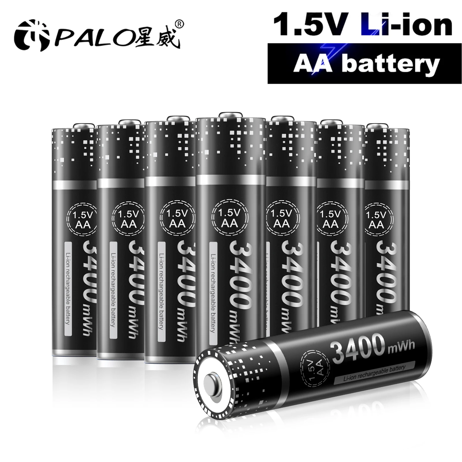 PALO 1.5V AA 리튬 충전지 2800mwh 고성능 장치 용, 오래 지속되는 검정색 리튬 이온 2A 배터리 ...