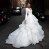 Gorgeous Wedding Dresses 2024 V-Neck Backless Modern Robes Long Sleeves Tiered Pleat Gowns Luxury Vestidos De Novia Customized 1