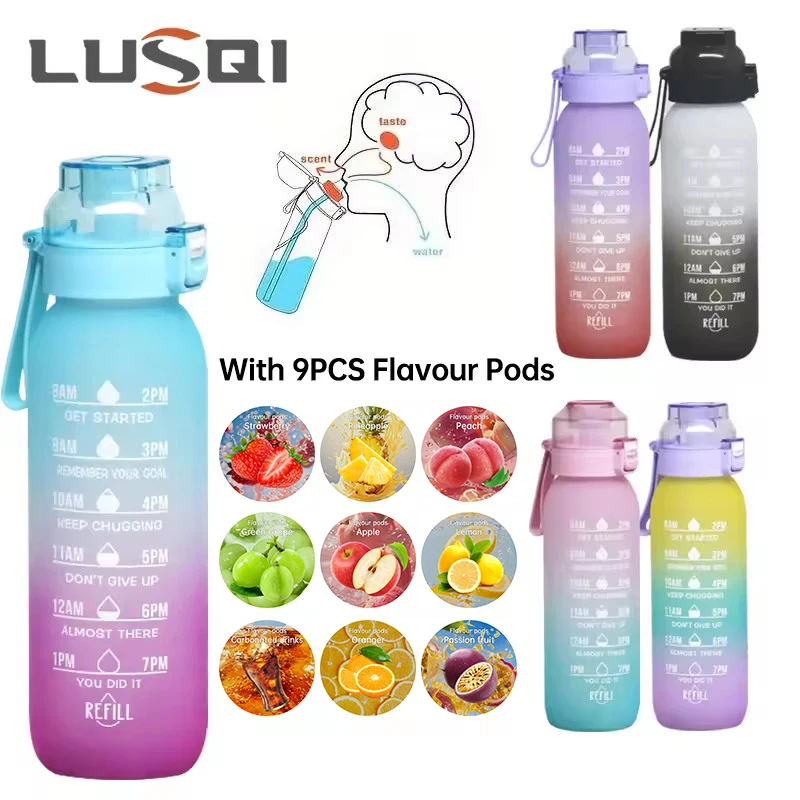 1000ML Flavor Water Bottle With Straw With 9PCS Flavor Pods Fashion Fitness Water Bottle For Outdoor Activities Sports 1PC sports water bottle sports bottle water bottle