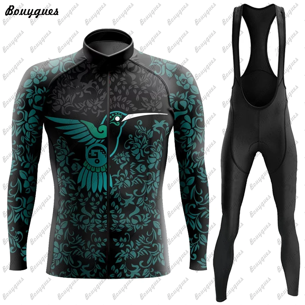 Winter Thermal Fleece And Thin Cycling Clothes Set Men Long Sleeves Jersey Suit Outdoor Riding Bike MTB Bib Pant
