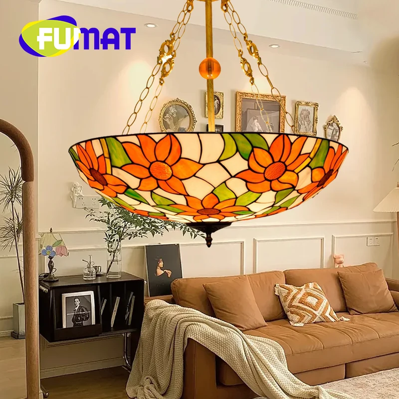 

FUMAT Tiffany Garden style Sunflower inverted chandelier Art Deco Living Room Dining Room Bedroom Hotel hanging bowl light