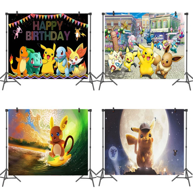 Pano De Fundo De Festa Pokémon, Fundo De Fotografia, Decoração De Quarto  Infantil, Estúdio De Fotografia, Presente De Aniversário - AliExpress