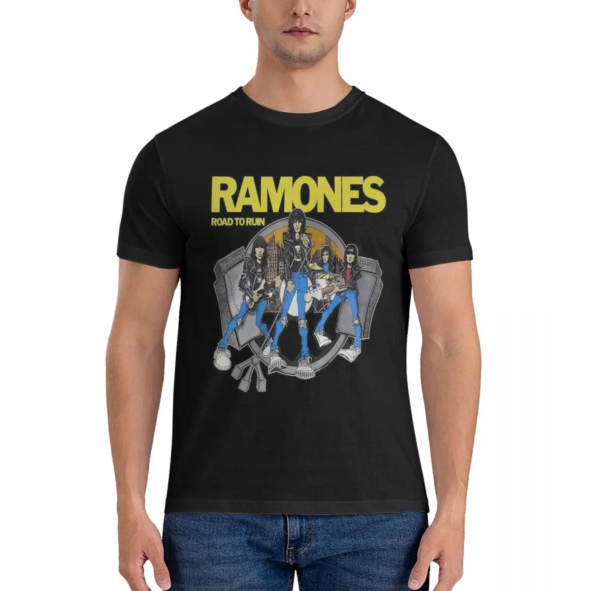 RAMONES Band T-shirt, Men's XXL cotton black type Vintage Second Hand