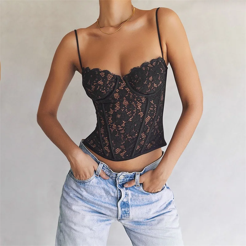 Pink Lace Women's Corset Top Bra Sexy Strap Sleeveless Casual Daily Streetwear Party Outfit