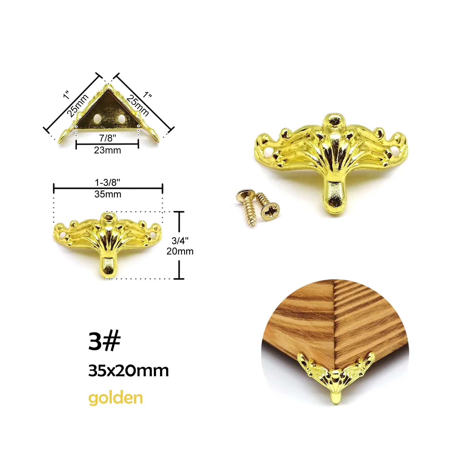 4 Stück Schmucktruhe Holzbox Geschenk Weinkiste Dekorative Füße Bein Eckenschutz Stützhalterung mit Schrauben Golden Silber Bronze – Detail 13