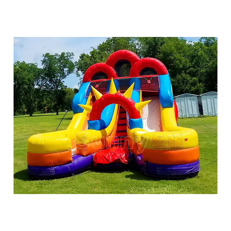 Tobogan-tobogán inflable para piscina, tobogán acuático tropical púrpura de doble cara, venta al por mayor