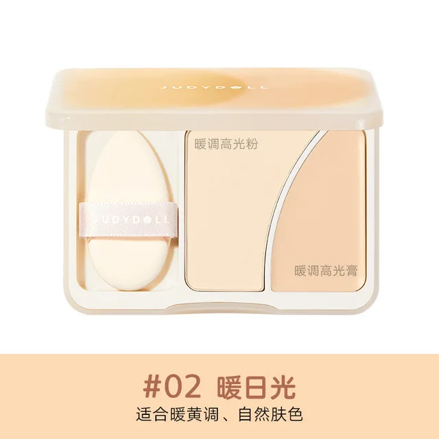 Judydoll Dual Contour Highlighter Plate Matte Bronze Powder Cream Brighten Face 3D Makeup With Brush - Image 2