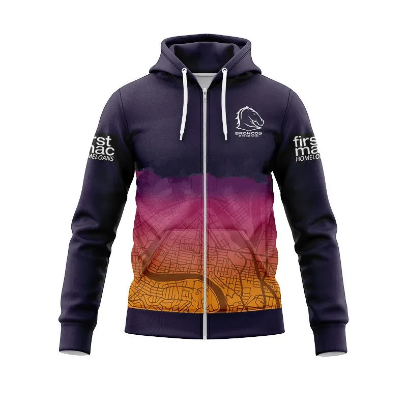 

2024 г., Брисбен Бронкос, Мужская толстовка на молнии для дома, тренировочная футболка для регби, размер: S--5XL