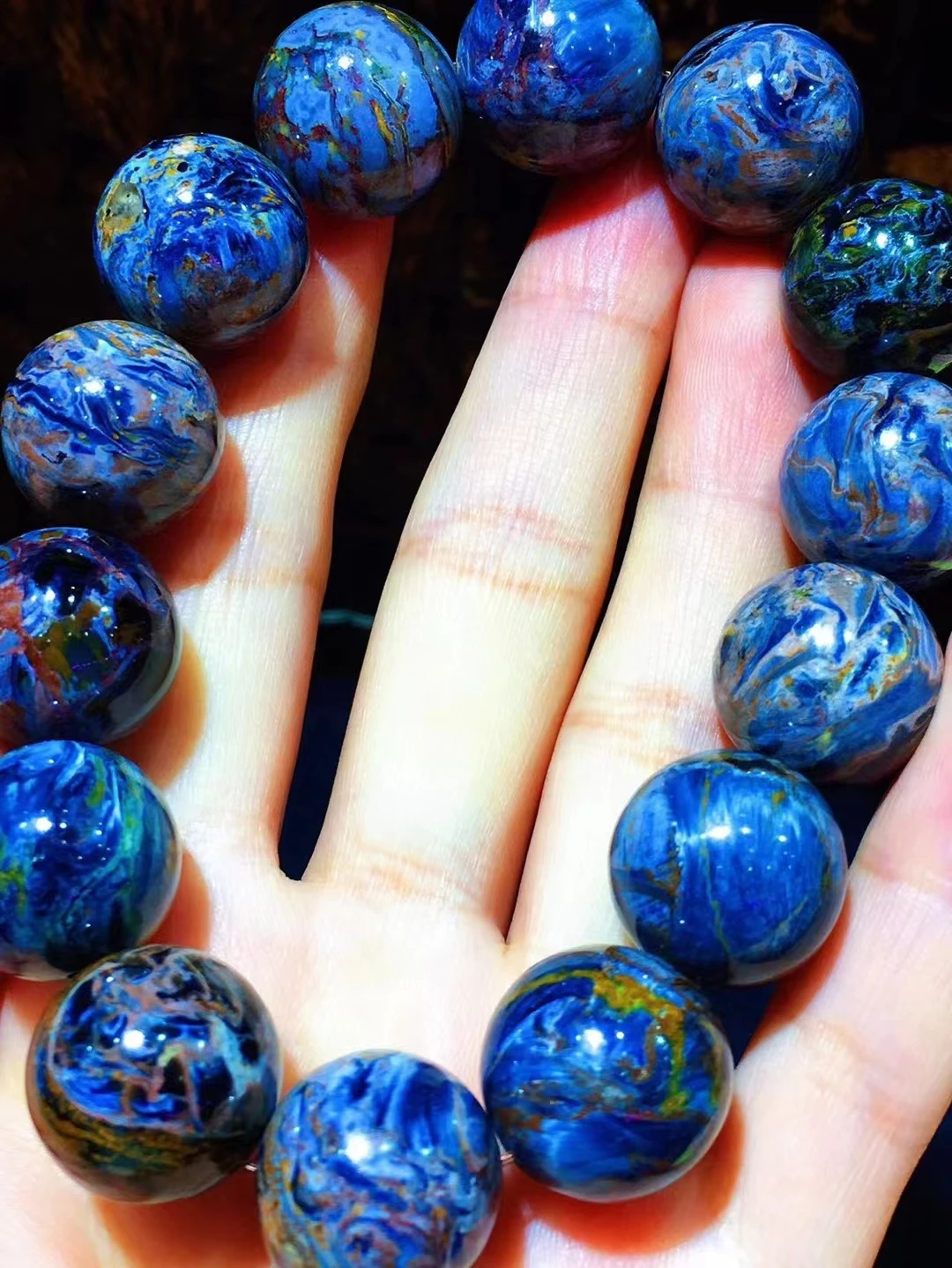 

Natural Blue Pietersite Round Beads Bracelet Stretch Jewelry 16.2mm Pietersite Healing Stone From Namibia AAAAAA