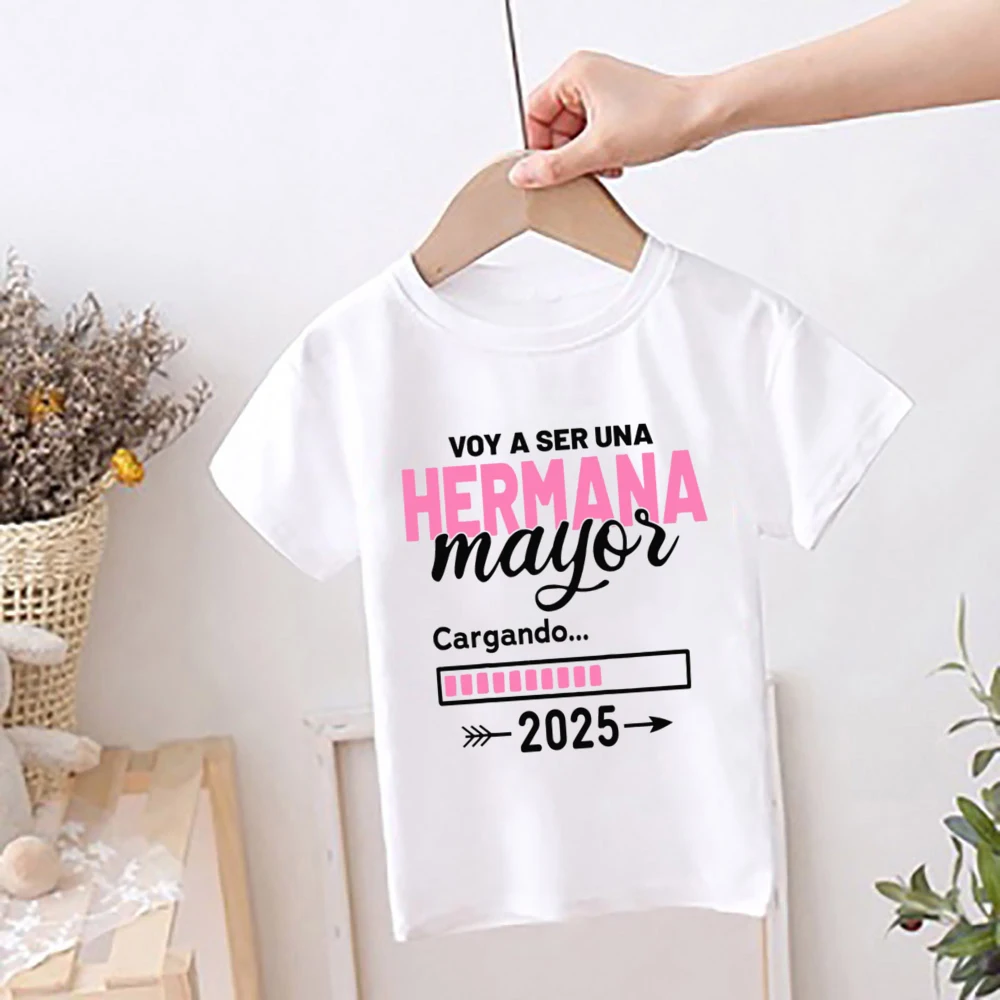 I'm Being Promoted To Big Sister Big Brother 2025 Kids Shirt Baby Announcement T-shirt  Spanish Print Child Tops Summer Clothes 3