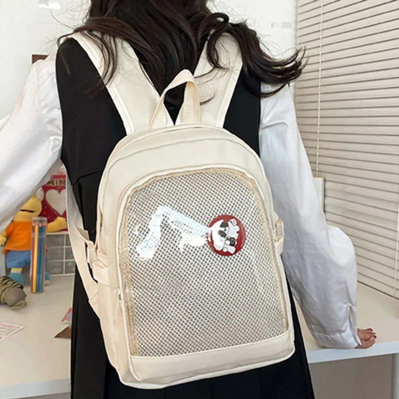 Japanese School Girl Nylon Small Backpack Student Uniform Animes Pin Display Clear School Bag Transparent Itabag