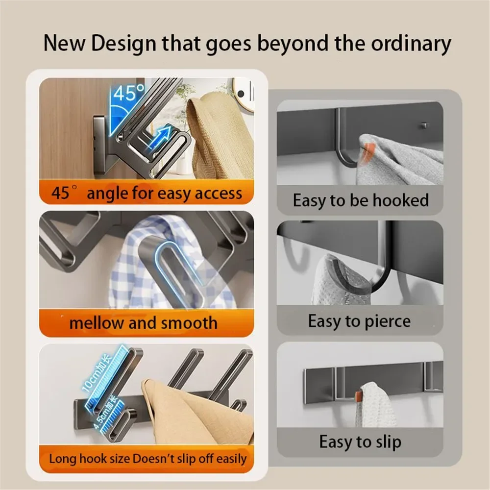 7/8 Hooks Aluminum Coat Rack Wall Mounted Long Clothing Rack Hanger Hat Keys Organizer Bedroom Living Room Bathroom Hooks