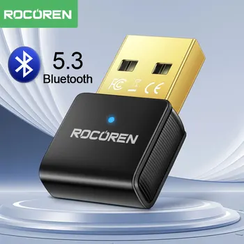 Rocoren USB 블루투스 어댑터 5.3 5.0 동글, PC 노트북 무선 스피커 키보드 마우스 Aux 오디오 음악 리시버 송신기