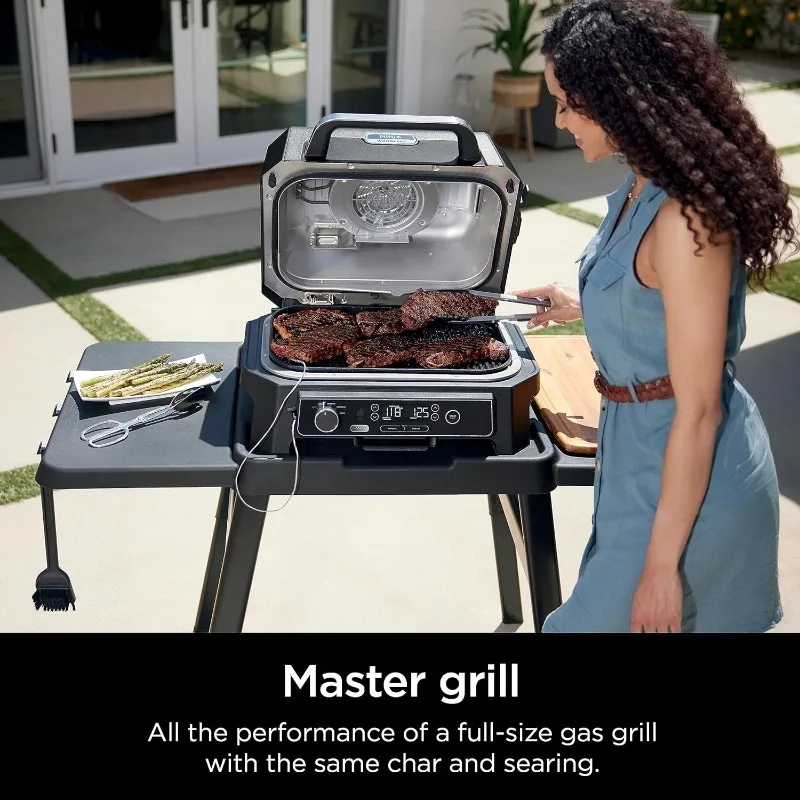 Outdoor Grill & Smoker, Thermometer, 4-in-1 Master Grill, BBQ Smoker,Outdoor Air Fryer, Bake, Portable, Electric Grill,Dark Grey 2