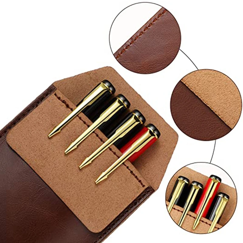 Astuccio Portapenne In Pelle Vintage Marrone, Custodia Protettiva Per Penne Stilografiche