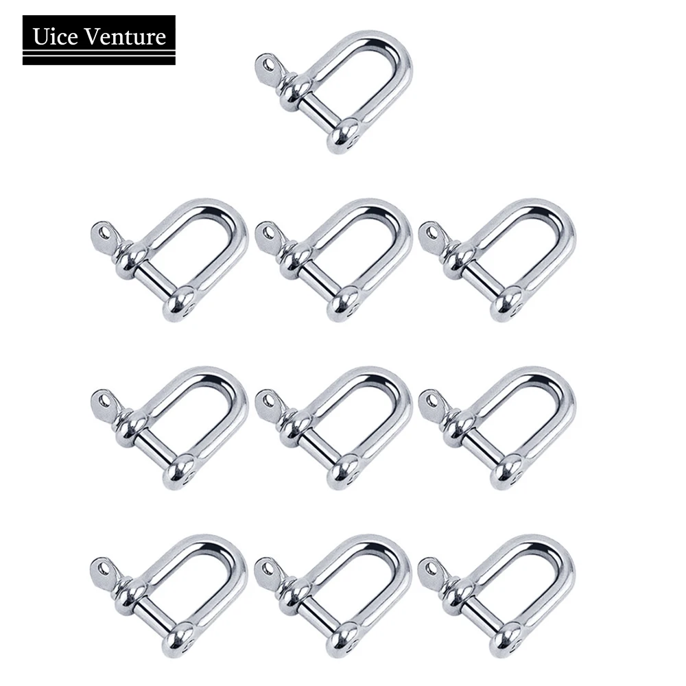

10pcs Stainless Steel Carabiner D Bow Shackle Fob Key Ring Keychain Hook Screw Joint Connector Buckle Solid Metal