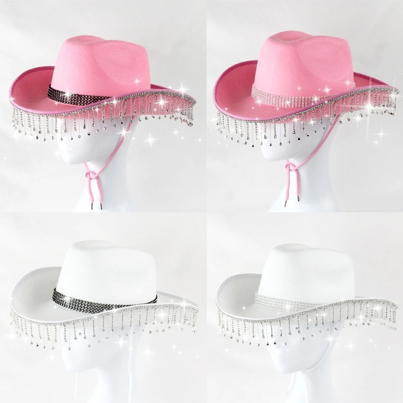 Cowboy Hats Cowgirl Hats Pink West Cowboy Hat Western Cowgirl Women Girls Rhinestones Cowgirl Hat Carnival Party Cap West Costumes for Adults