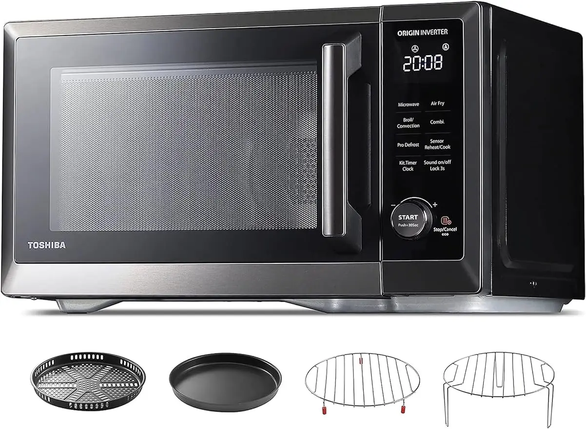 

TOSHIBA 7-in-1 Countertop Microwave Oven Air Fryer Combo Master Series, Inverter Convection Broil Humidity Sensor, Even