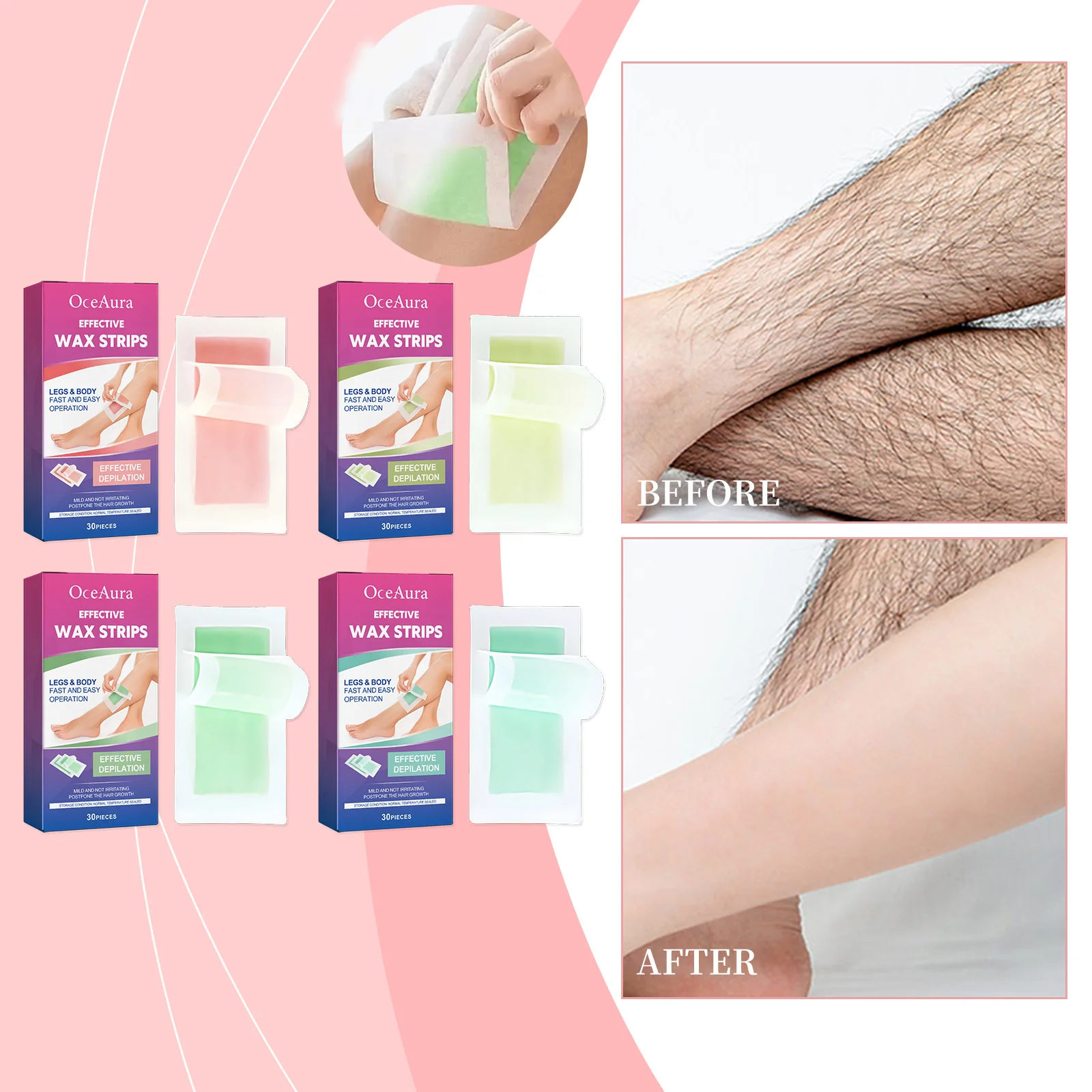 30pcs Hair Removal Wax Strip Professional Depilatory Cold Wax Strip Hair Growth Inhibitor For Face Leg Underarm Arm Hair Remover