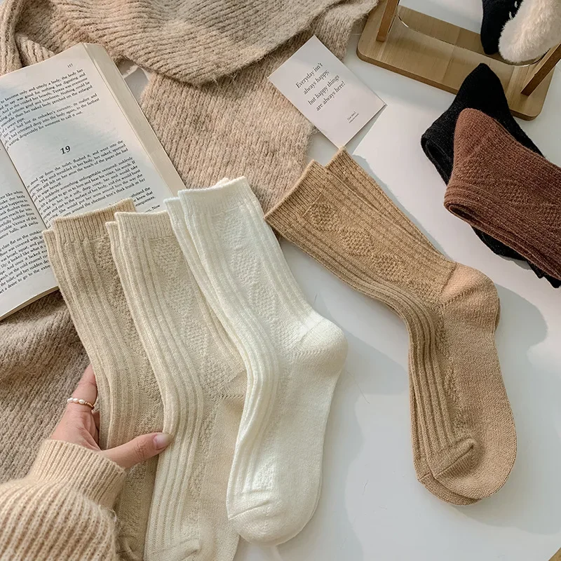 

1 Pairs New Cashmere Wool Socks Women's Winter Thicken Warm Black White Pack Set Thermal Japanese Fashion Solid Color