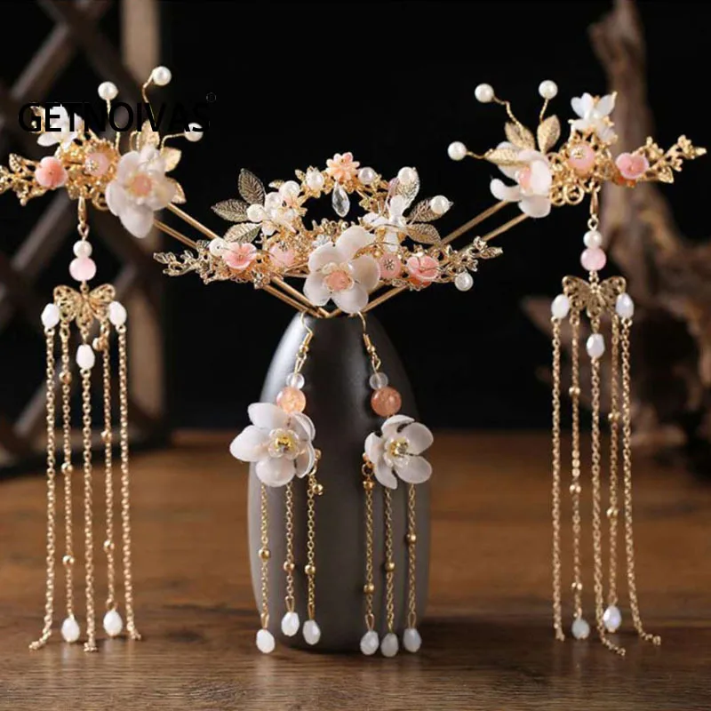 ChineseLongHairStickTiaraHeadpieceWomenHairAccessoriesFlower