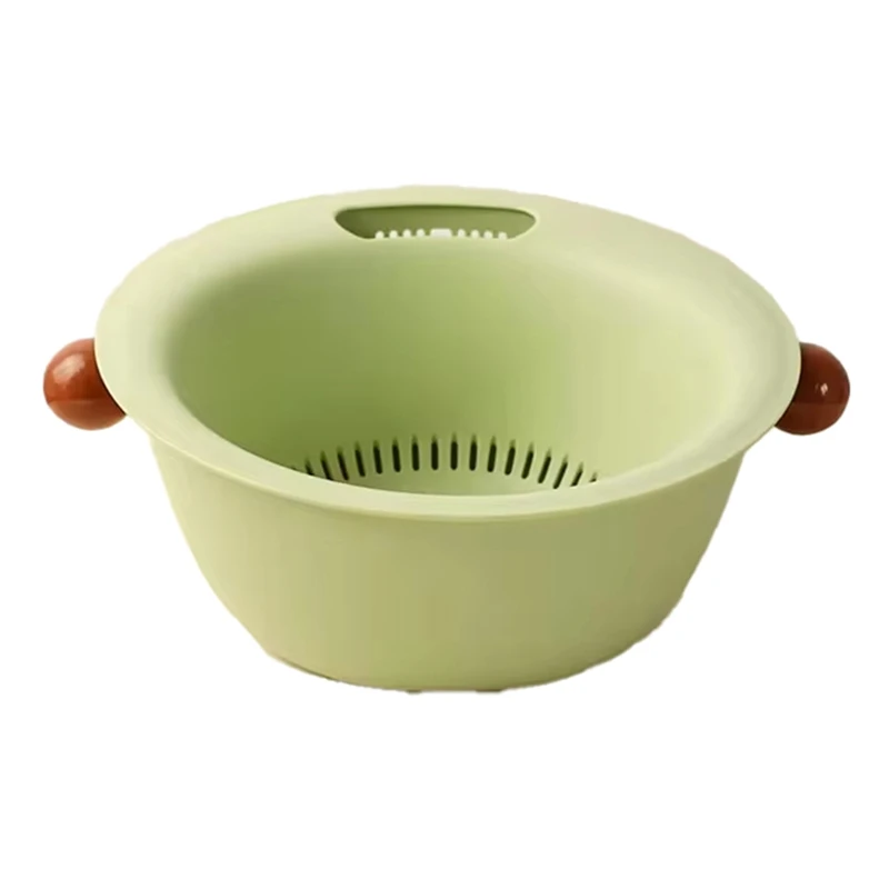 Multifunctional Double Layer Vegetable And Fruit Washing Basket, Cute Round Solid Color Design, Thickened For Durabilityabkw