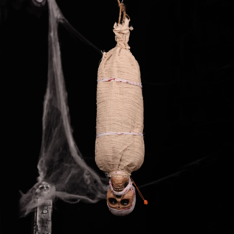 Halloween Hanging Cocoon Corpse Decoration Mummy Ghost with Glowing Eyes Creepy Sound Halloween Indoor Outdoor Yard Decor Prop