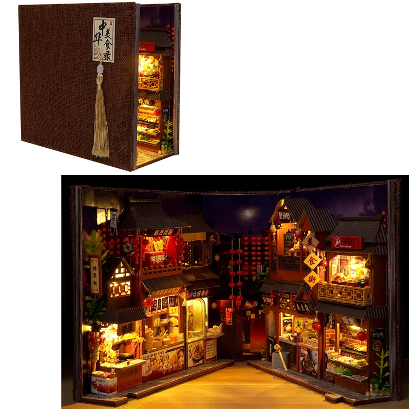 رف الكتب الخشبي المصغر لبيت الدمية، مع رفوف لإدراج...