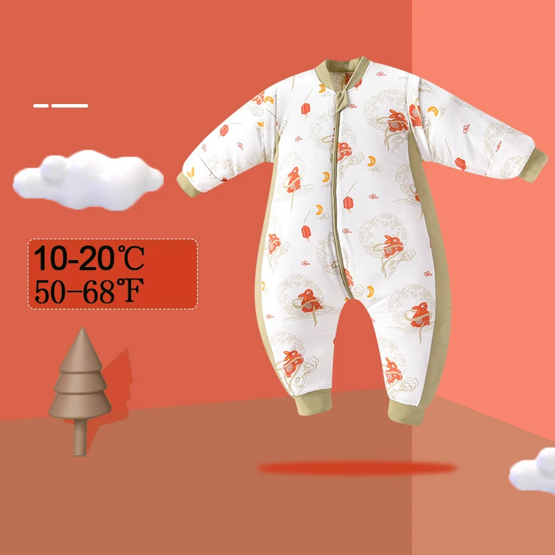 Toddler Winter Thick Cotton Pajamas Little Boys Girls Cartoon Print Romper Baby Child Neck Protection Zipper Jumpsuits 1-4Yrs