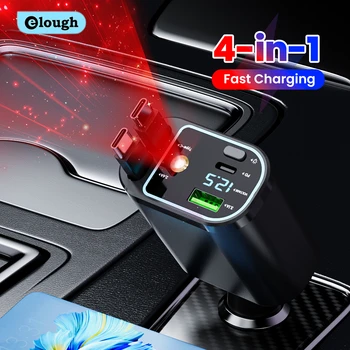 Caricabatteria da auto 4 in 1 con 2 cavi retrattili per iPhone 17 16 Caricatore per telefono da auto USB tipo C a ricarica rapida Samsung con luci a stella