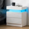 Nightstand RGB LED Light Bedside Table Cabinet with 2 Drawer Bedroom High Gloss 2