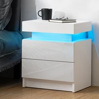 Nightstand RGB LED Light Bedside Table Cabinet with 2 Drawer Bedroom High Gloss 2