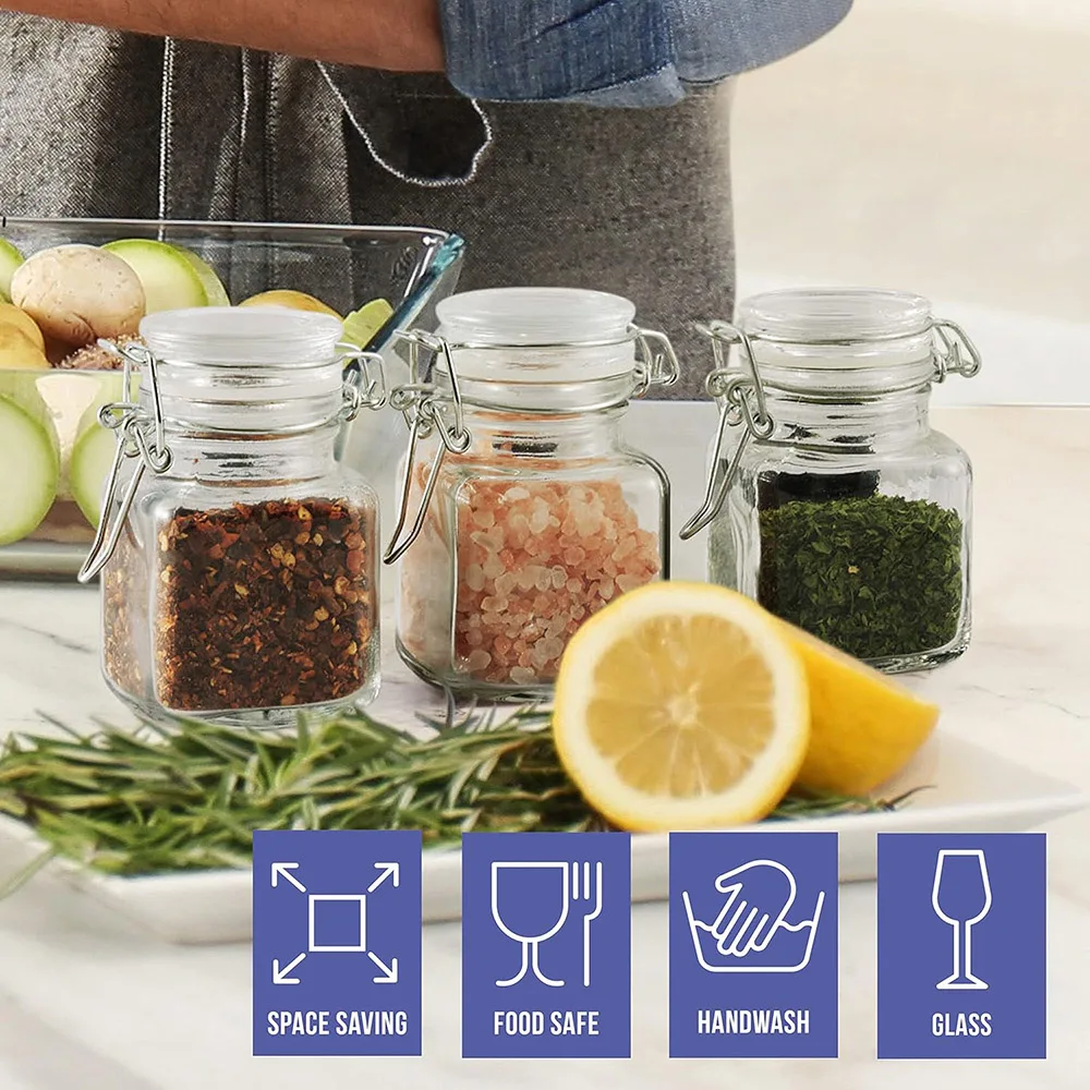 3.4oz Small Airtight Glass Spice Jars with Lids & Clip Top,Square Bottles, Herb Jars, Mason Jars, Seasoning Containers 5
