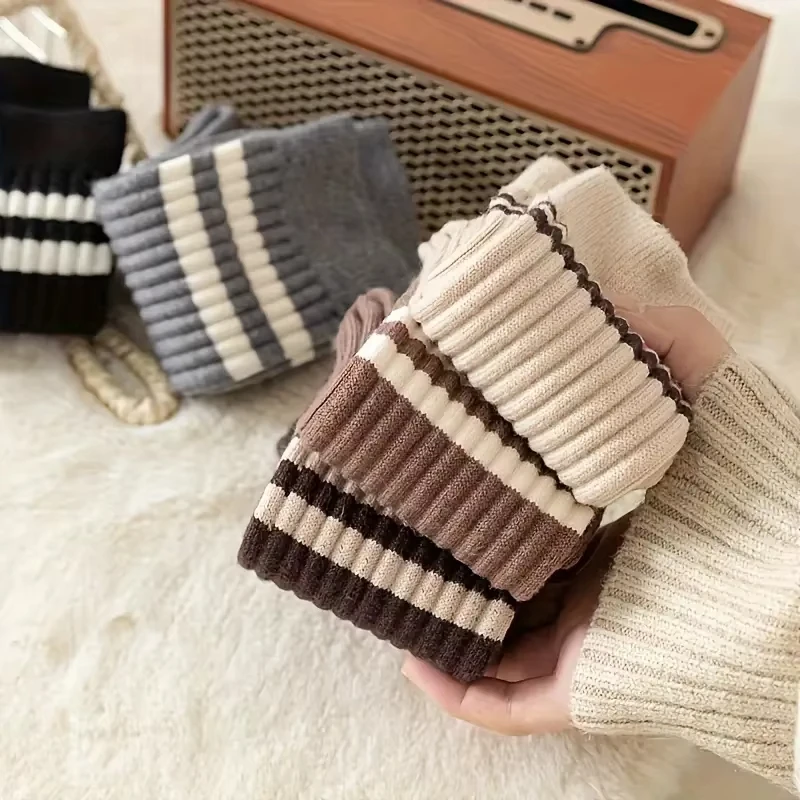 Trendy Striped Crew Socks Women's JK Fashion Socks Sports Daily Wear Cute Fall Winter Collection 5 Pairs Pack