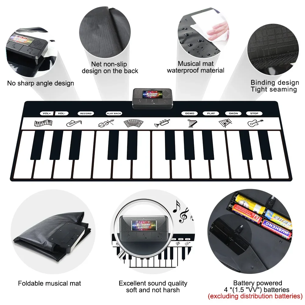 180x72cm Electronic Musical Carpet Black & White Keyboard Kids Playing Piano Mat Baby Play Mat Rug Early Educational Toys Gift 5