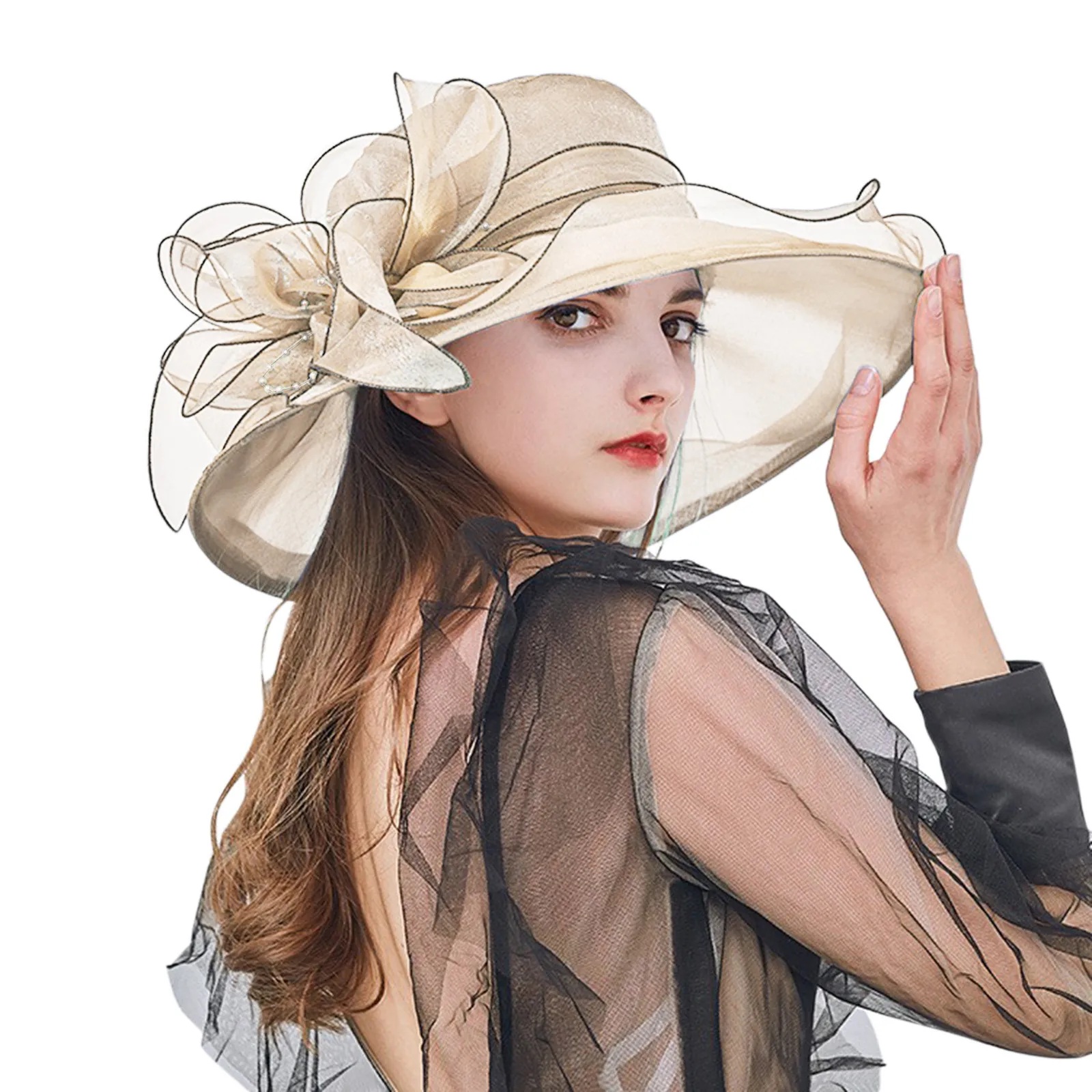 Elegant Large Ladies Fedoras Women Summer Dress Hat Wide Brim Leaf