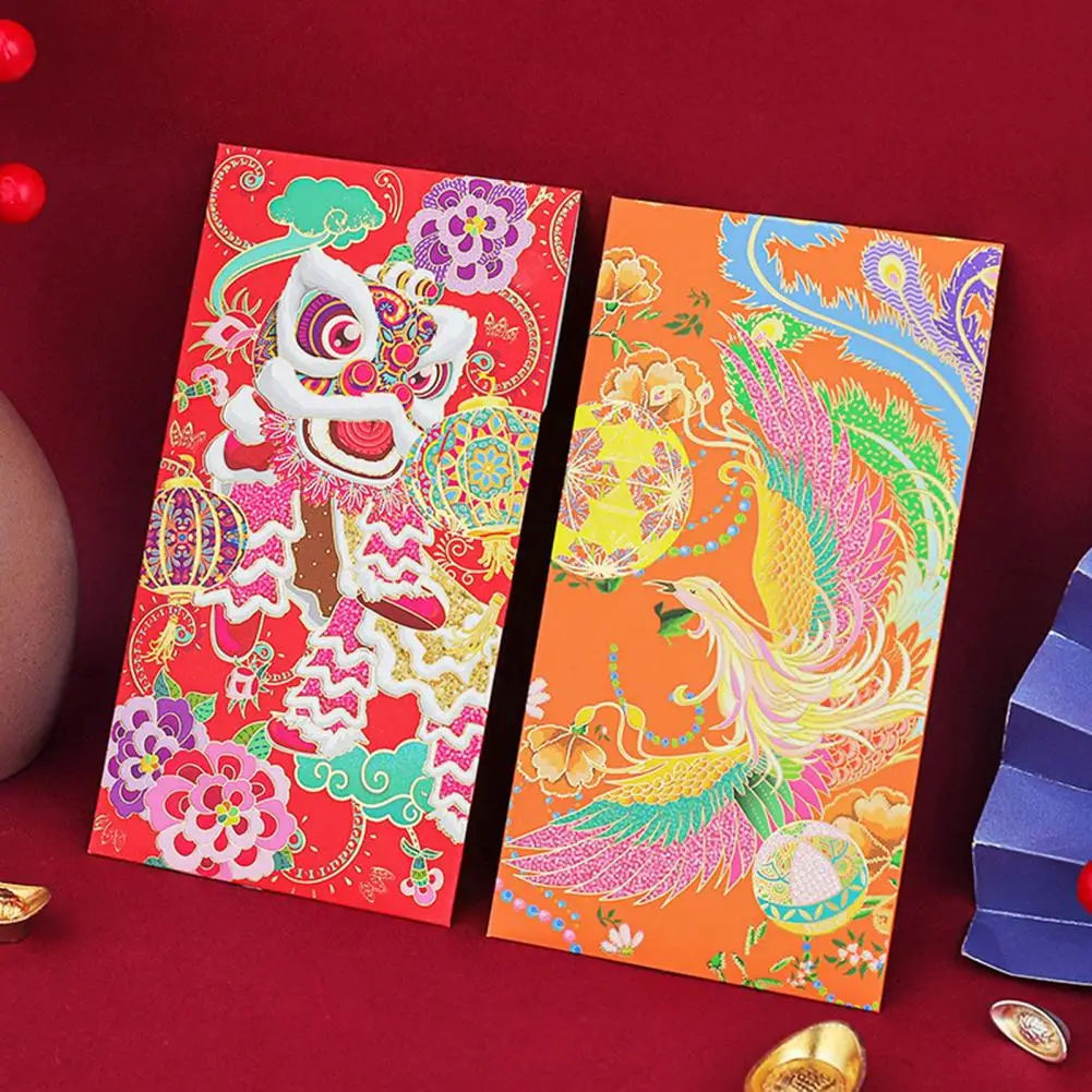 

Chinese Dragon Design Envelope Vibrant Chinese New Year Envelopes Hot Stamping Lucky Money Pockets for 2024 Spring for Gifting
