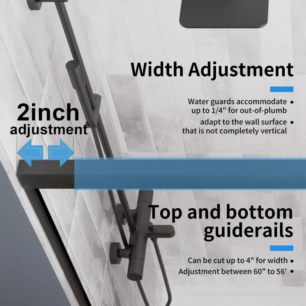 Shower Door, 48" W, Semi-Frameless Dual Sliding Glass, Clear Tempered Glass, Bypass Shower Furniture, Bathroom Glasss Doors