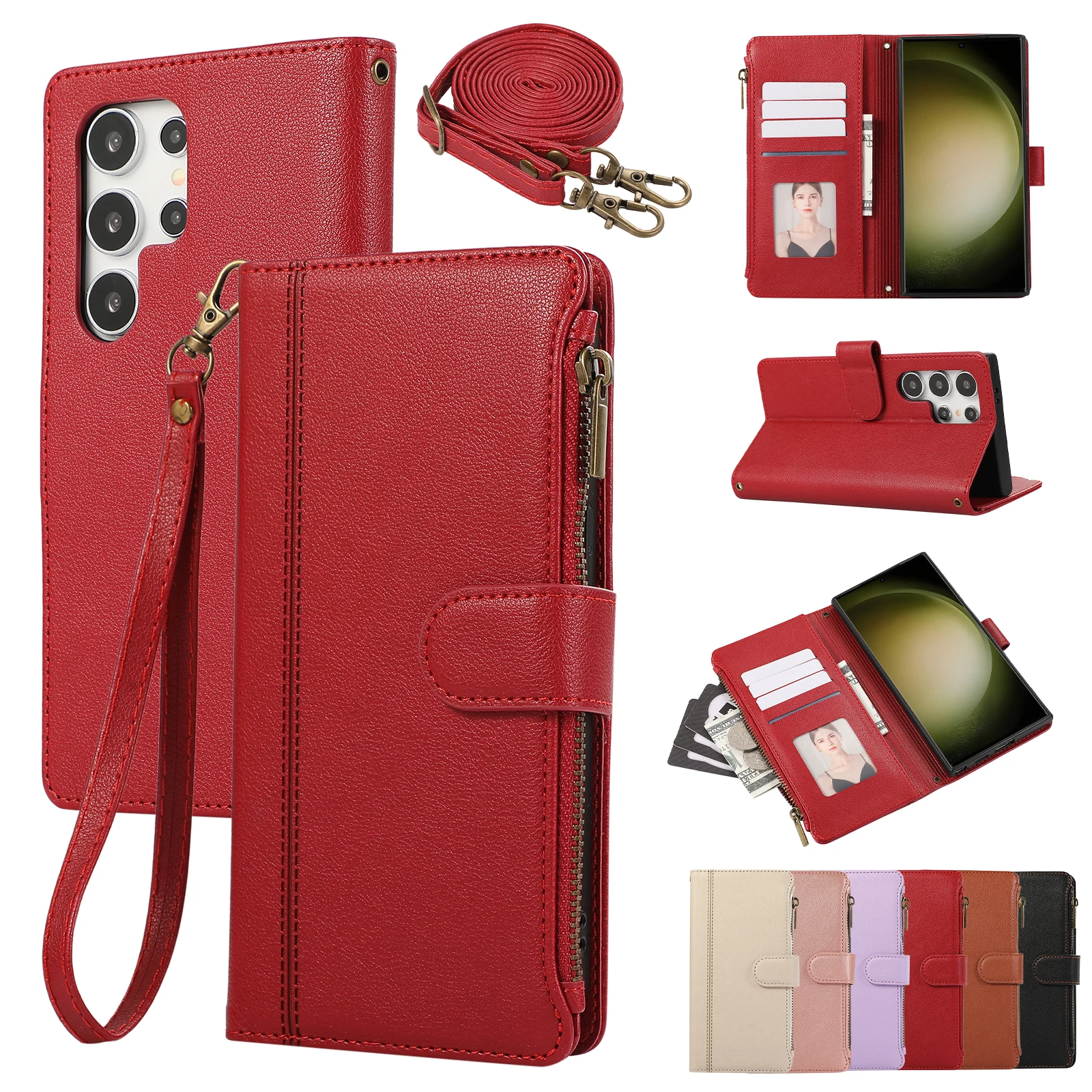 Leather Wallet Phone Case with Card & Cash Pockets - Stand Feature Included