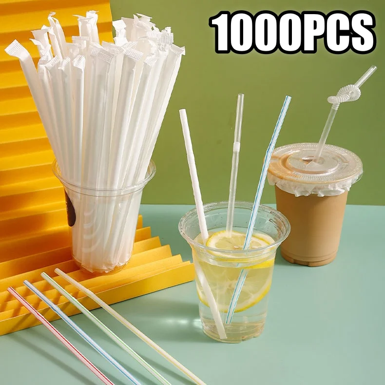 1000PCS Disposable Straws Bendable Individually Wrapped Drinking Straws in Boxes Food Grade Plastic PP Transparent Plastic Straw