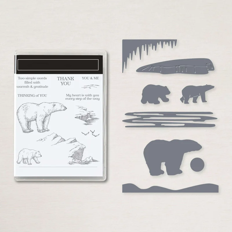 

Arctic Bears Clear Stamps and Polar Bears Metal Dies 2024 New Wintry Scenes Snowbanks Ice Blocks Die Cuts for Scrapbooking 20A